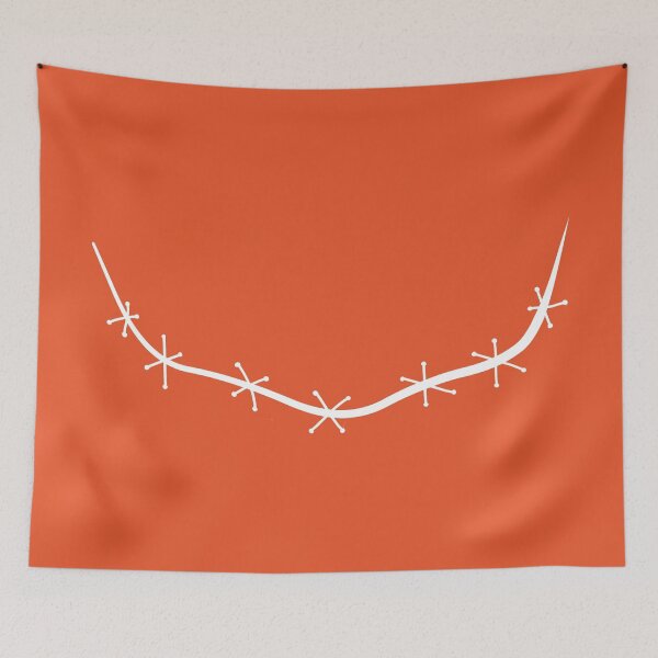Item preview, Spooky stitched mouth white with orange background designed and sold by ArtfulBonBon.