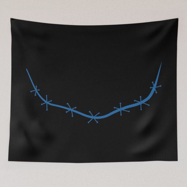 Item preview, Spooky stitched mouth blue with black background designed and sold by ArtfulBonBon.