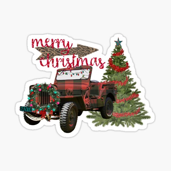 Diseño de jeep 4x4 a cuadros vintage de feliz Navidad Pegatina