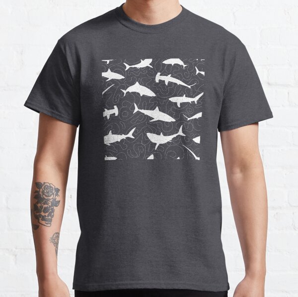 Shark Frenzy Pattern on Charcoal Grey Classic T-Shirt