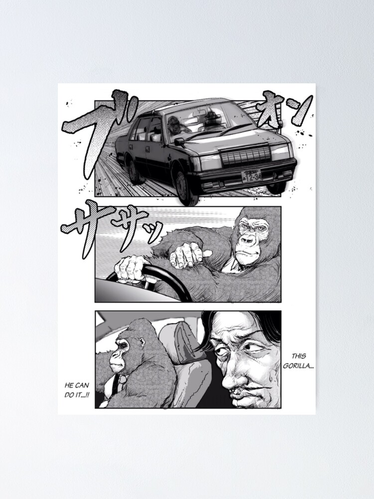 Gorilla Driving Manga Poster For Sale By Madoscientist Redbubble