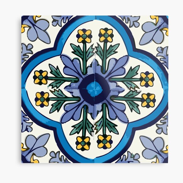 Talavera Blue Green Flora Metal Print