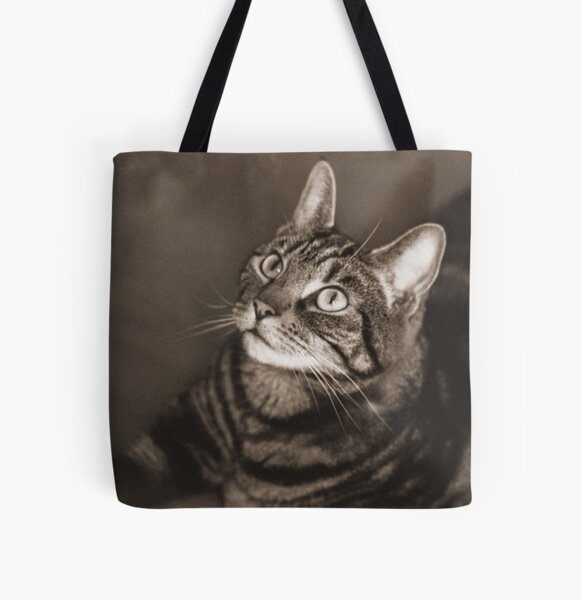 Vintage-Style Cat Photography Sepia All Over Print Tote Bag