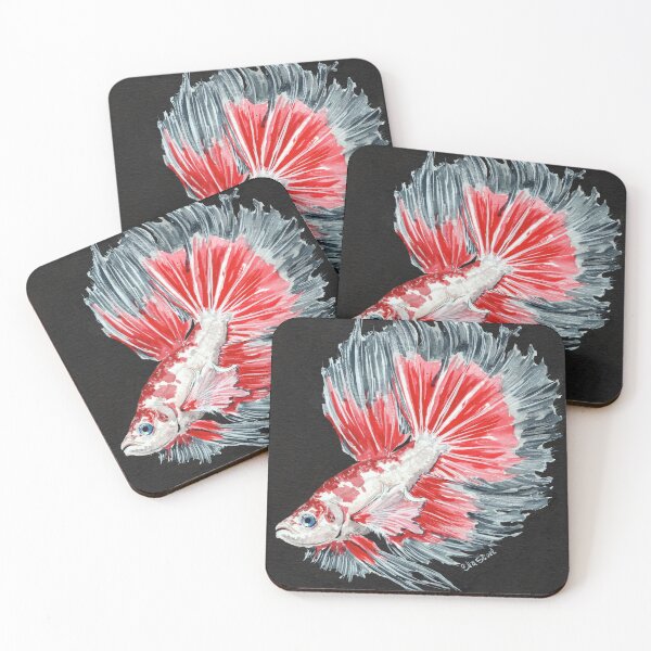Item preview, Red & White Betta Fish Watercolor Painting designed and sold by elasteel.