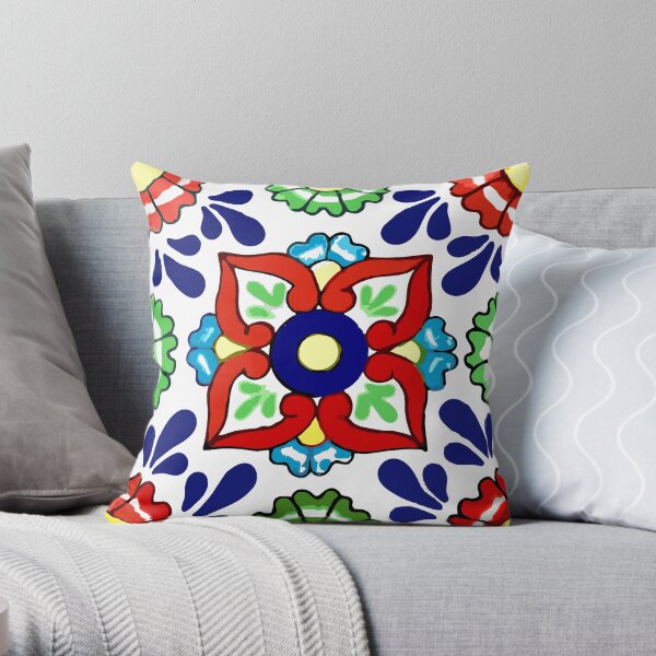 Talavera Blue Drops Throw Pillow
