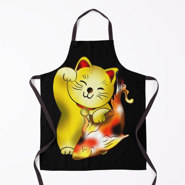 Item preview, Right paw gold good luck maneki neko with fish designed and sold by CuisineCat.