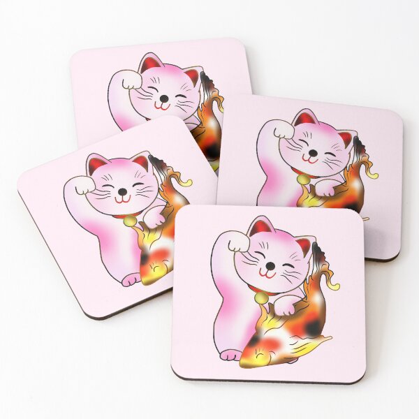 Item preview, Right paw pinkgood luck maneki neko with fish designed and sold by CuisineCat.