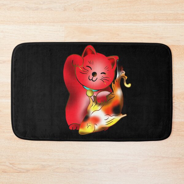 Item preview, Right paw red maneki neko lucky cat with fish designed and sold by CuisineCat.