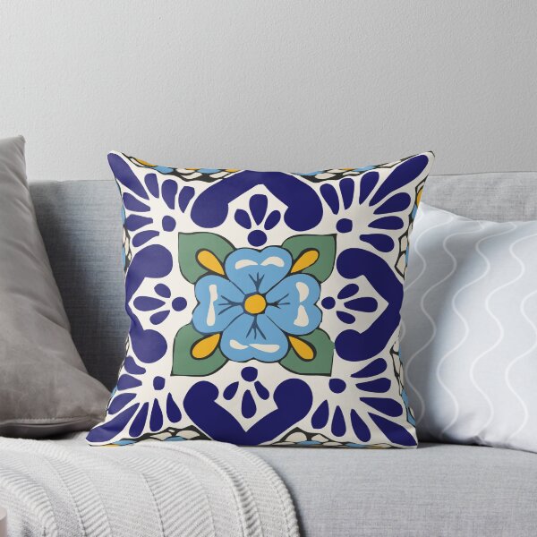 Talavera Blue Fish Scales  Throw Pillow