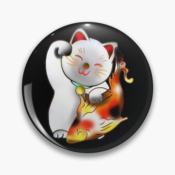 Item preview, Right paw white good luck maneki neko with fish designed and sold by CuisineCat.