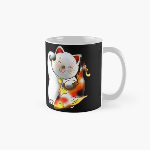 Aperçu de l'œuvre Right paw white good luck maneki neko with fish créée et vendue par CuisineCat.