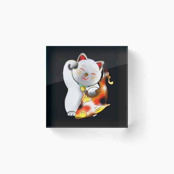 Item preview, Right paw white good luck maneki neko with fish designed and sold by CuisineCat.