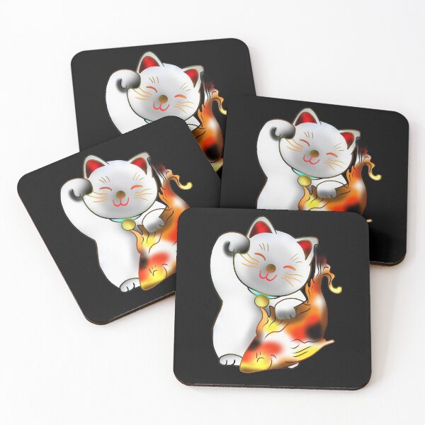 Item preview, Right paw white good luck maneki neko with fish designed and sold by CuisineCat.