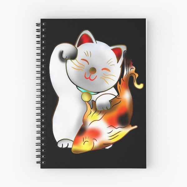 Item preview, Right paw white good luck maneki neko with fish designed and sold by CuisineCat.