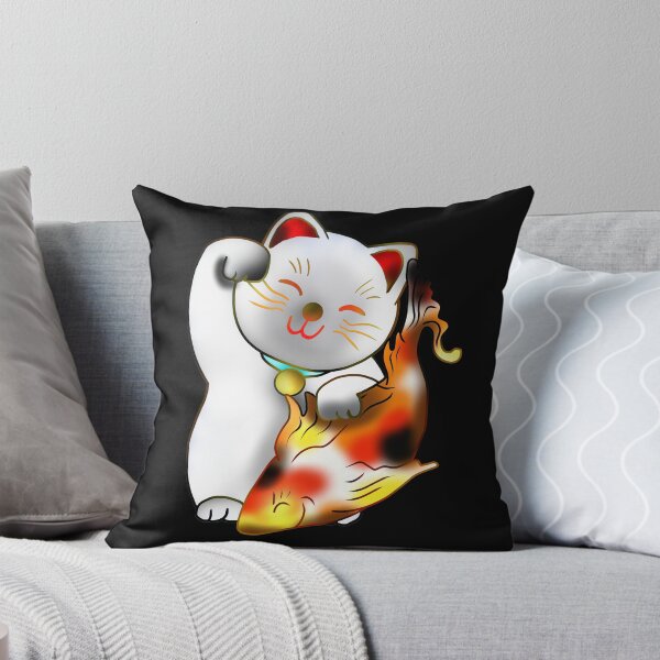Item preview, Right paw white good luck maneki neko with fish designed and sold by CuisineCat.