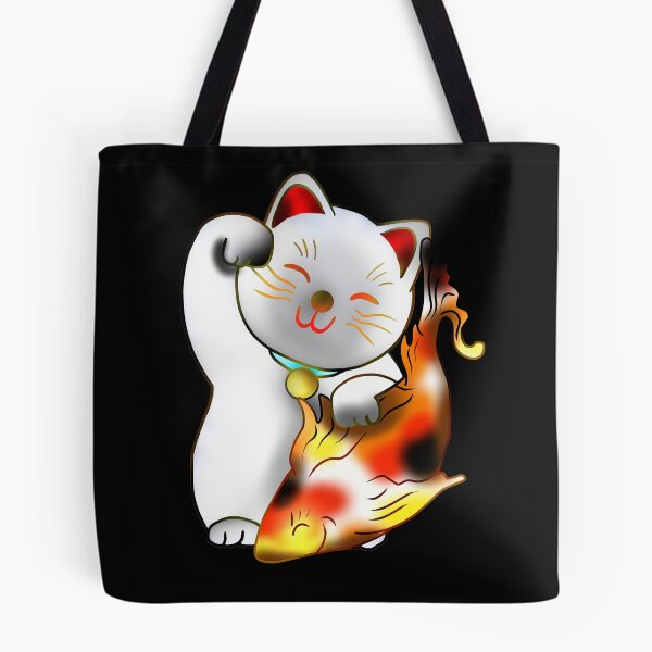 Item preview, Right paw white good luck maneki neko with fish designed and sold by CuisineCat.