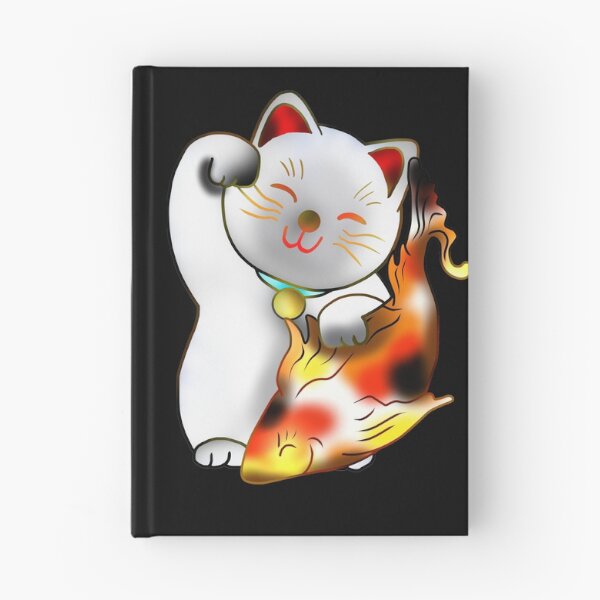 Item preview, Right paw white good luck maneki neko with fish designed and sold by CuisineCat.