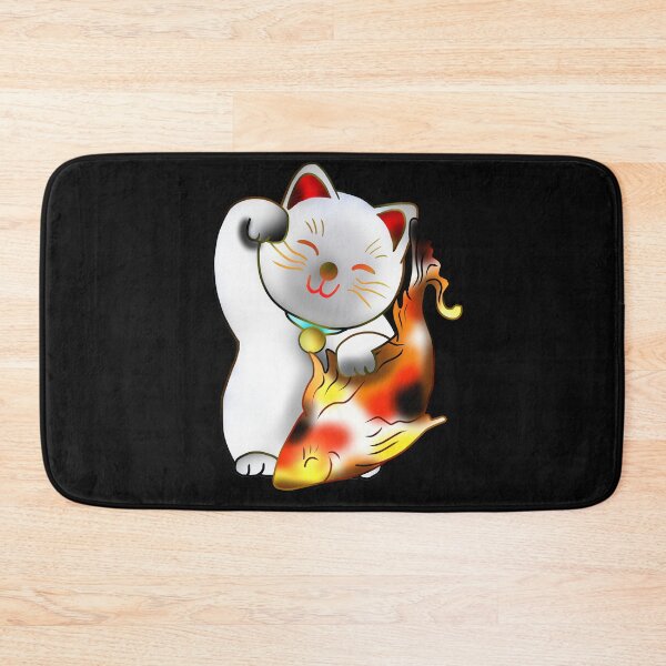 Item preview, Right paw white good luck maneki neko with fish designed and sold by CuisineCat.