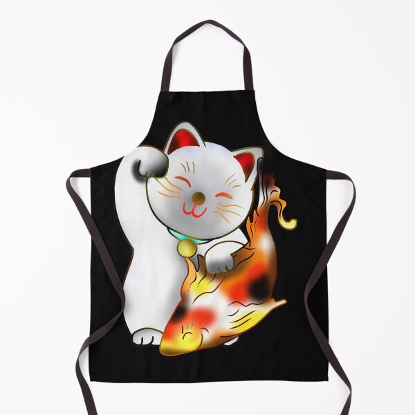 Item preview, Right paw white good luck maneki neko with fish designed and sold by CuisineCat.