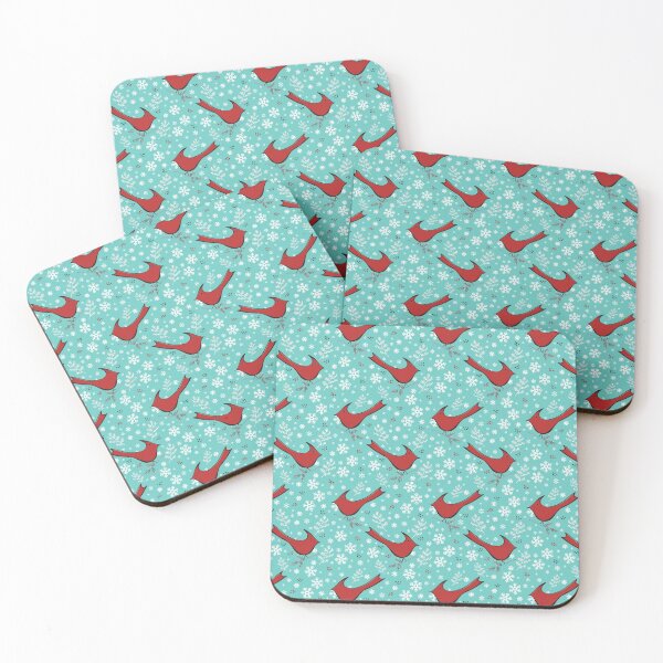 Item preview, Red Cardinals with Snowflakes on Aqua Background designed and sold by Cheryl Graham.