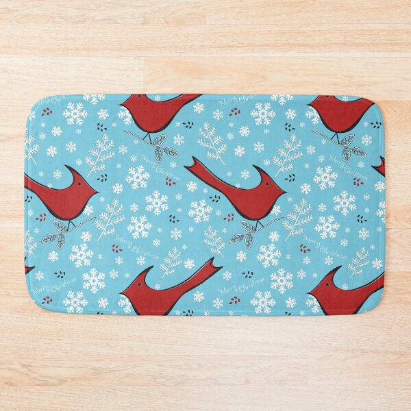 Item preview, Merry Christmas Red Cardinals, Snowflakes, Berries on Blue  designed and sold by Cheryl Graham.