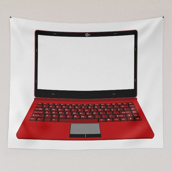 Item preview, realistic laptop vector illustration in black and red color designed and sold by asep sarifudin.
