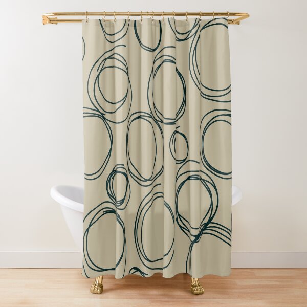 "Navy Circles on Taupe Pattern Design" Shower Curtain for Sale by
