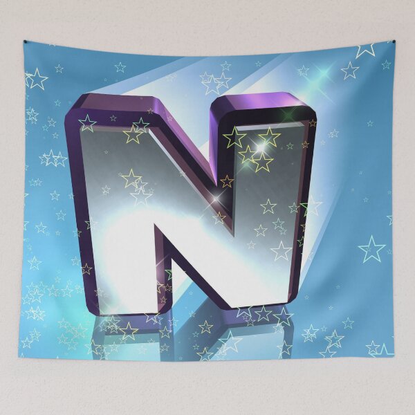 Item preview, Flying Metallic Letter N In The Stars On Sky Blue | Starry Night Letters designed and sold by SerendipityNow.