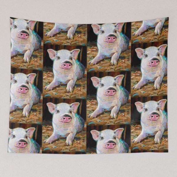 Item preview, Cute Farm Pig in Barn Painting by Robert Phelps designed and sold by RobertPhelpsArt.