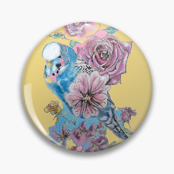 Item preview, Blue Budgie and Rose Watercolor Painting on Yellow designed and sold by Sarah  Rajkotwala.