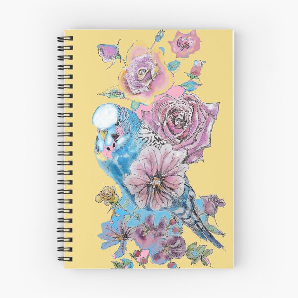 Item preview, Blue Budgie and Rose Watercolor Painting on Yellow designed and sold by Sarah  Rajkotwala.