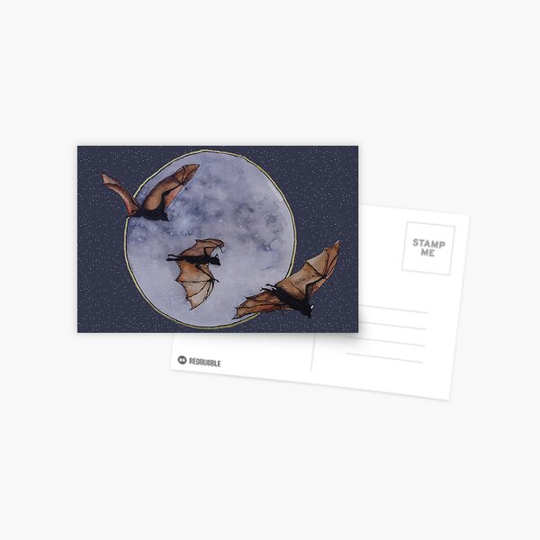 Item preview, Watercolor Halloween Bats at Midnight in front of a Full Moon designed and sold by Jessfm.
