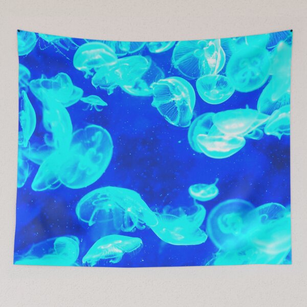 Item preview, Bright Blue Glowing Jellyfish Deep Blue Sea designed and sold by StayCuztom.