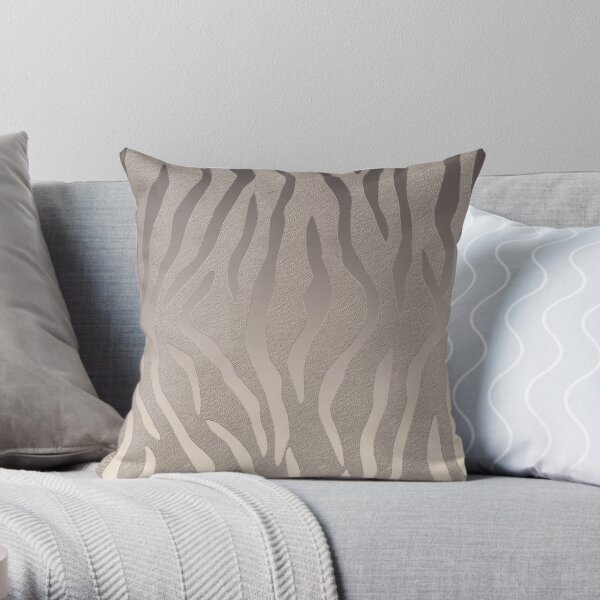 Champagne SIlver Metallic Zebra Stripes Safari Animal Print Throw Pillow