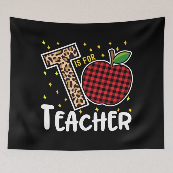 Item preview, T is for Teacher Leopard Buffalo Plaid Apple designed and sold by ClarkeLilly.