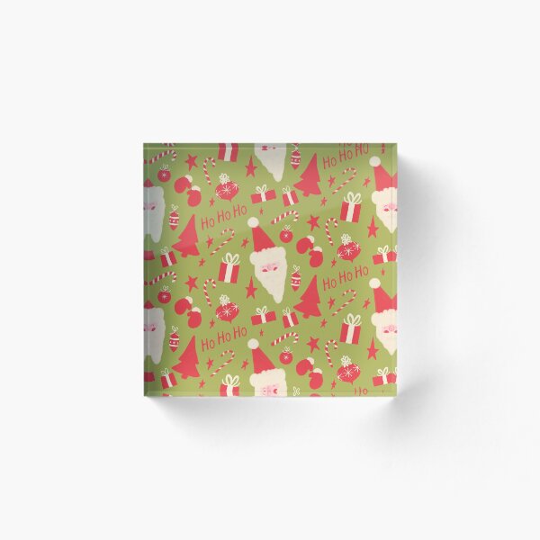 Item preview, Red and White Retro Santa Pattern on Green designed and sold by Stephanie McRae.