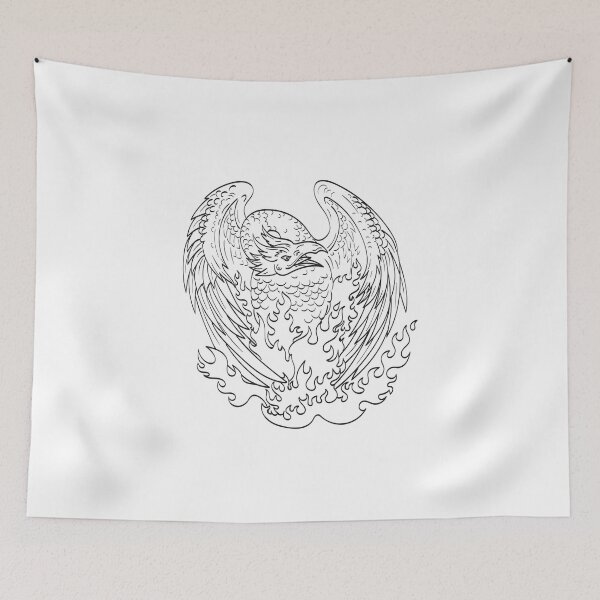 Item preview, Phoenix a Mythological Bird That Cyclically Regenerates on Fire Front View Line Art Drawing Black and White  designed and sold by patrimonio.