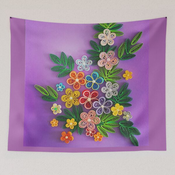 Item preview, Vivid multicolour quilled flowers on lavender purple background (THIS IS A PRINT) designed and sold by folkyouall.