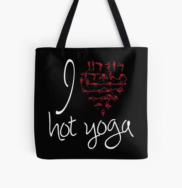 I love Hot Yoga (Love Heart with Bikram Postures) (White/White) Tote Bag  for Sale by ByLara