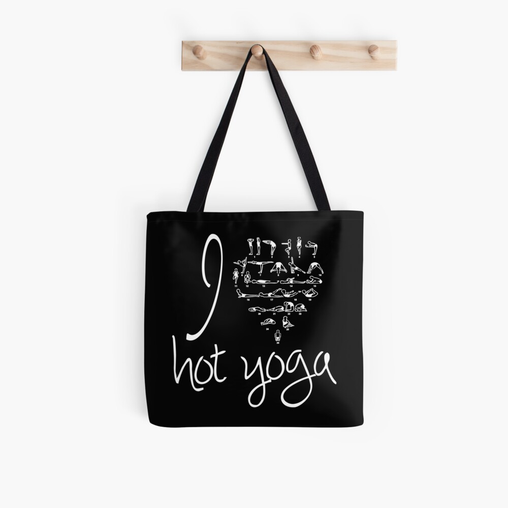 I love Hot Yoga (Love Heart with Bikram Postures) (White/White) Tote Bag  for Sale by ByLara