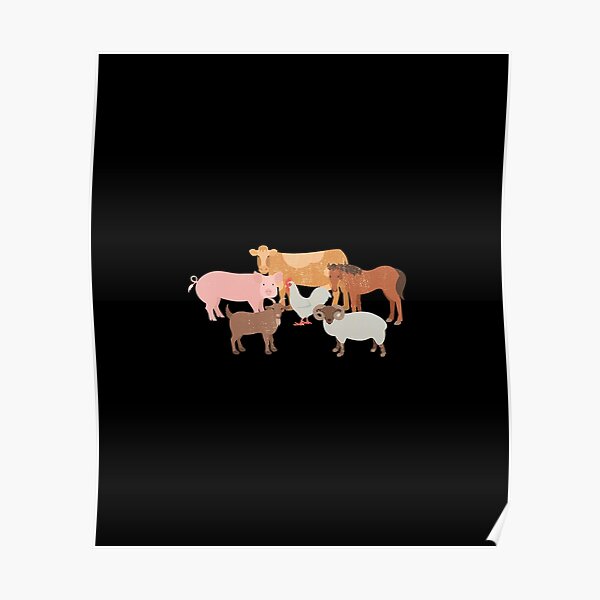 Cute Farm Animals Cow Pig Chicken Horse Sheep and Goat Tee Poster