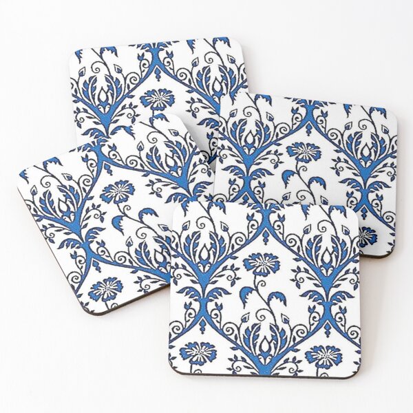 Item preview, ELECTRA 3 blue flower daisy baroque cornflower leaf patterns arabesque scrolls white vintage design style designed and sold by dragonemma.