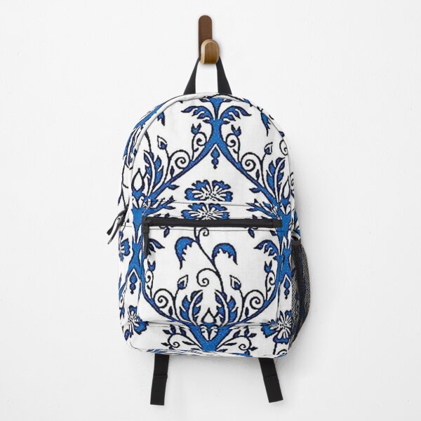 Item preview, ELECTRA 3 blue flower daisy baroque cornflower leaf patterns arabesque scrolls white vintage design style designed and sold by dragonemma.