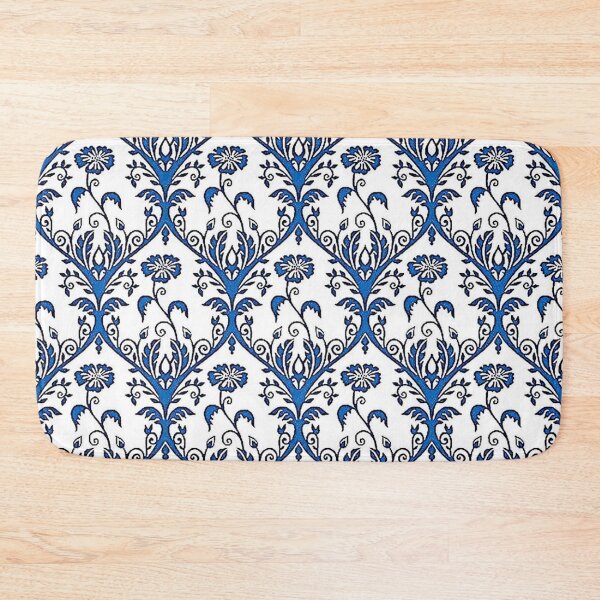 Item preview, ELECTRA 3 blue flower daisy baroque cornflower leaf patterns arabesque scrolls white vintage design style designed and sold by dragonemma.