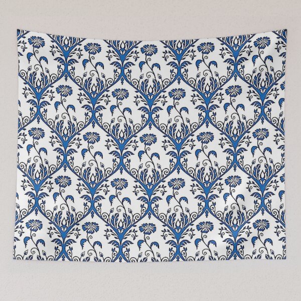 Item preview, ELECTRA 3 blue flower daisy baroque cornflower leaf patterns arabesque scrolls white vintage design style designed and sold by dragonemma.