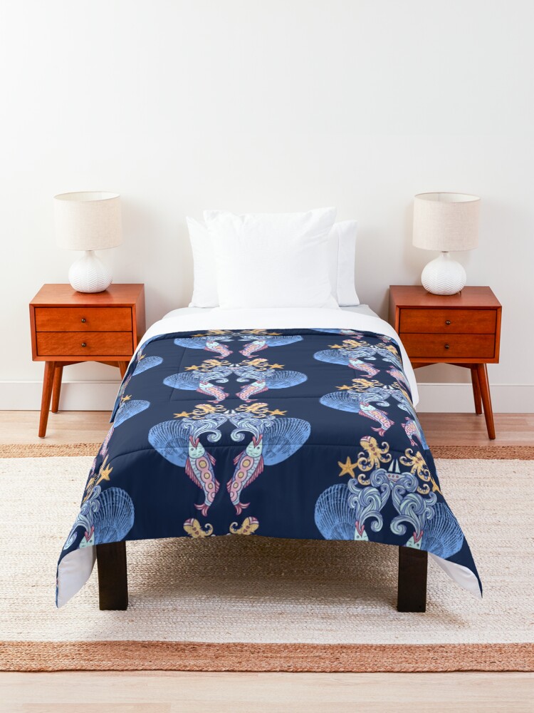 Alternate view of Underwater Sea Creatures Doodle Art Comforter
