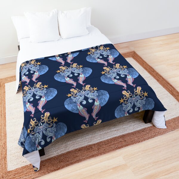 Underwater Sea Creatures Doodle Art Comforter