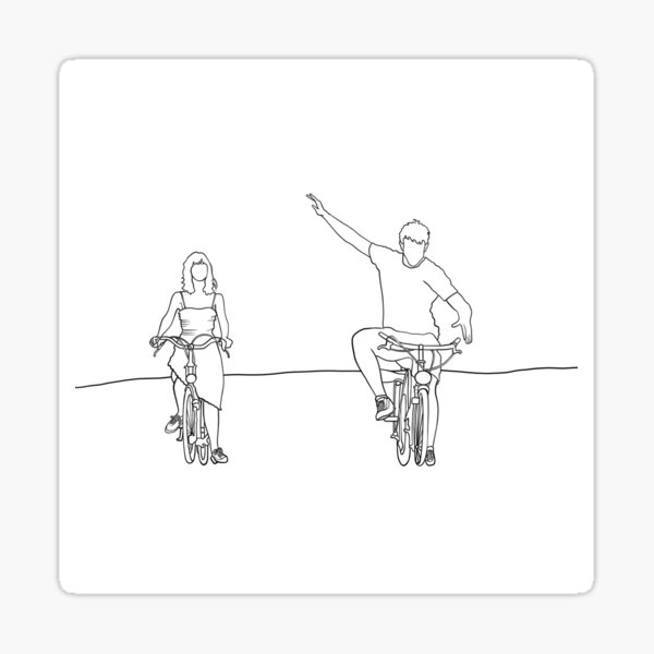 Gente normal - Connell y Marianne - Sally Rooney - Dibujo lineal - Escena de vacaciones en bicicleta Pegatina