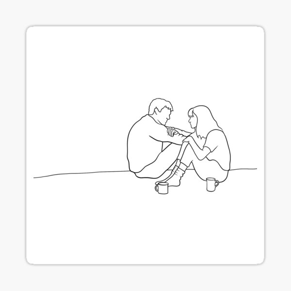 Gente normal - Connell y Marianne - Sally Rooney - Dibujo lineal - Escena de vacaciones en bicicleta Pegatina