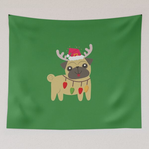 Item preview, Merry Pugmas from Pug with Antlers and Santa Hat designed and sold by SunfullyYours.